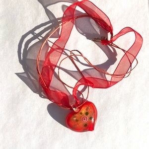 Red Murano Glass Heart Pendant Necklace